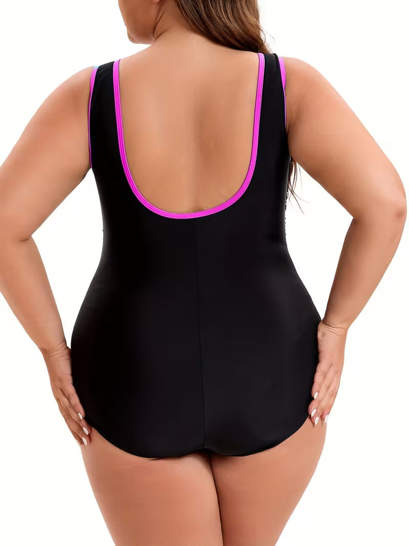 Maillot de Bain Une Pièce Grande Taille – Fermeture Éclair, Gainant, Ventre Plat