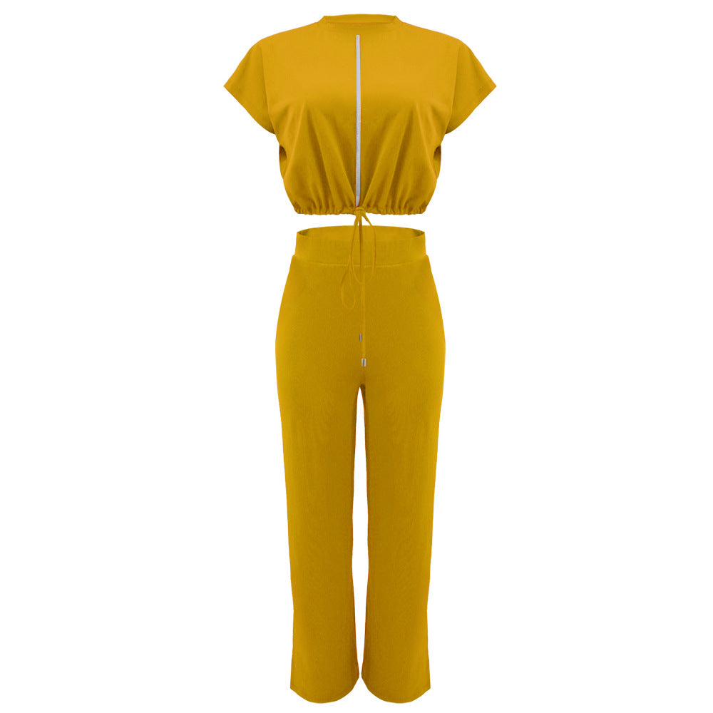 Ensemble Deux Pièces Femme – Top Cordon & Pantalon Taille Haute Fendu, Été