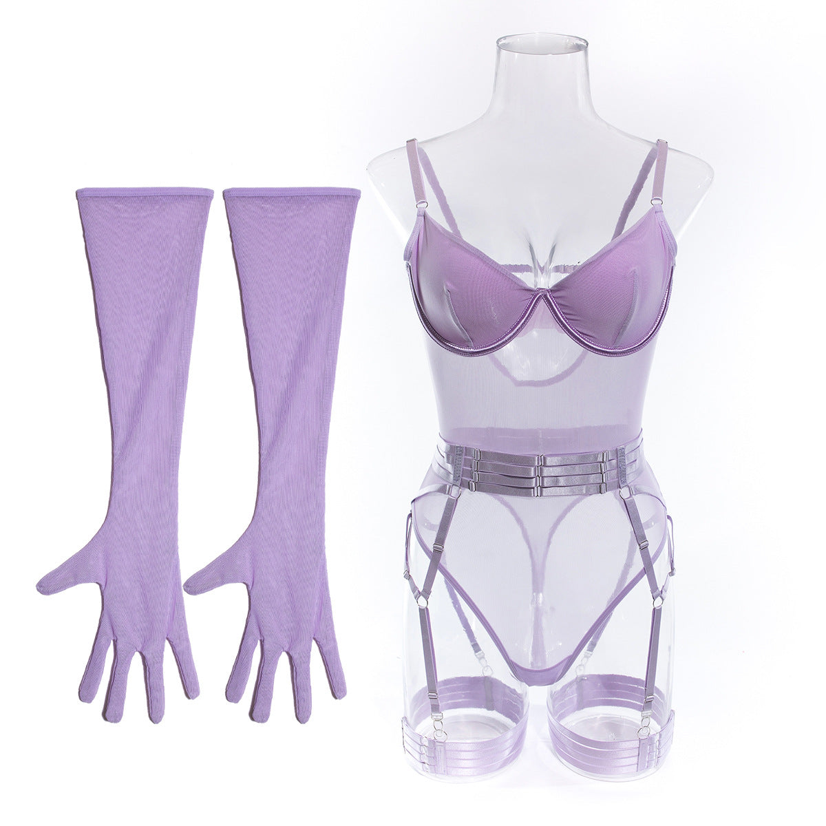 Lingerie Sexy Trois Pièces Dentelle avec Gants – Bralette, Culotte & Gants