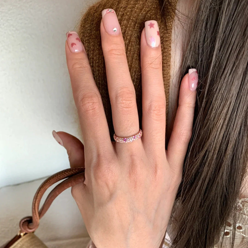 Bague Femme Diamant Rose Dégradé Anneau Ouvert – Style Français Luxe 2025