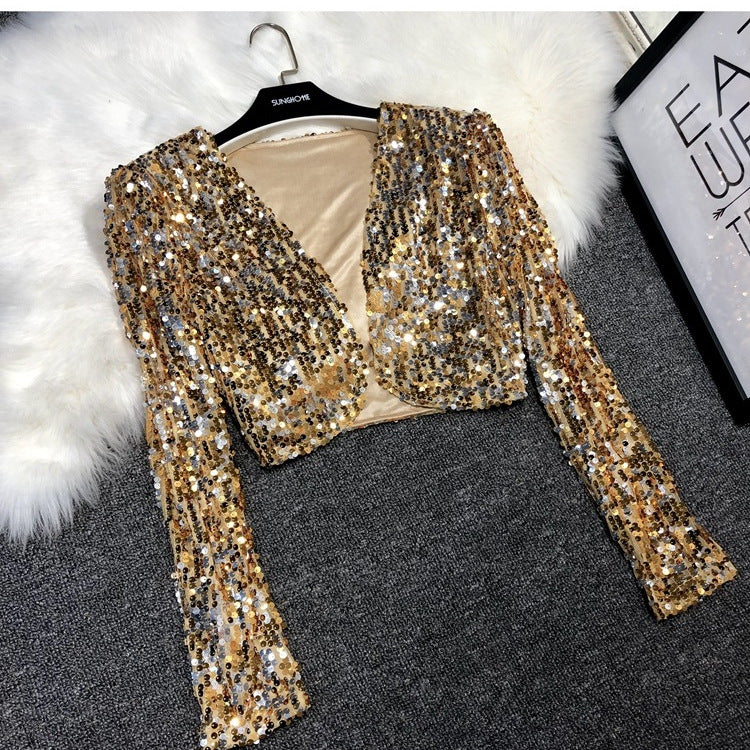 European Station All-match Short Edition Sequins Small Suit BINGBING Beaded Waistcoat Jazz Performance Suit