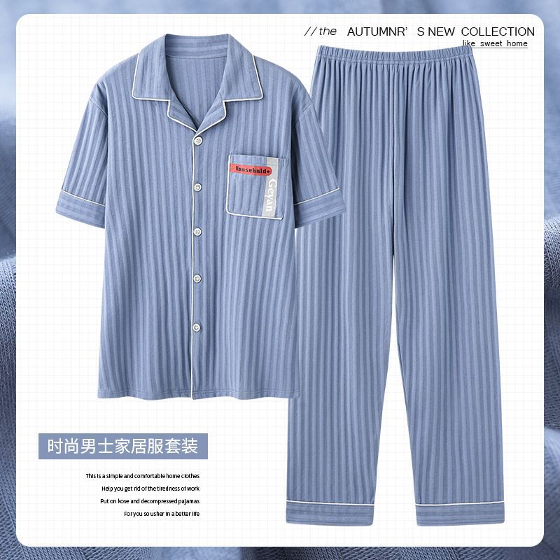 Zhuojia plus size Pajamas Men's Summer Plus Weight Increase Short-sleeved Pants Loose Cardigan Home Wear Men's 220kg