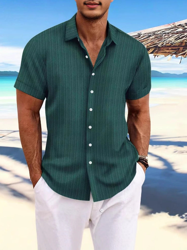 Chemise Homme Lin Rayée Manches Courtes – Style Britannique, Respirante, Été