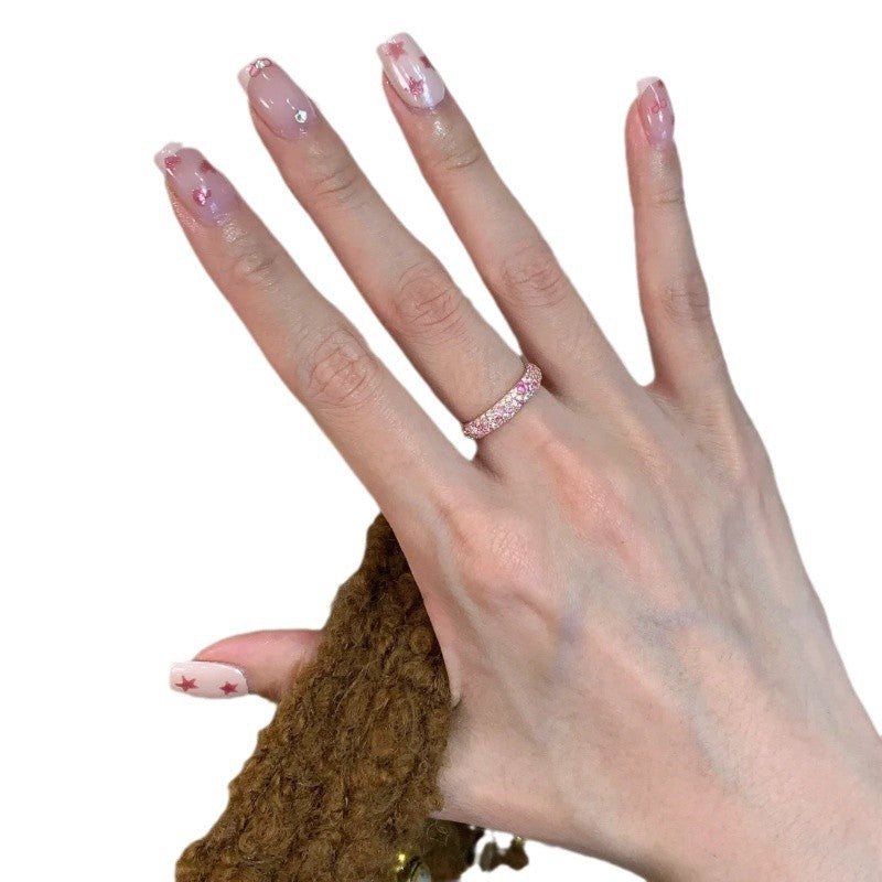 Bague Femme Diamant Rose Dégradé – Style Français Luxe, Anneau Ouvert