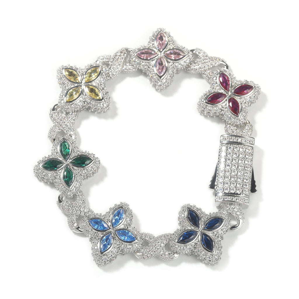 Hip-Hop Rap Chain Infinite Four-Leaf Clover Bracelet Fashionable Trendy Cool Handsome High-End 5A Zircon Colorful Necklace Jewelry