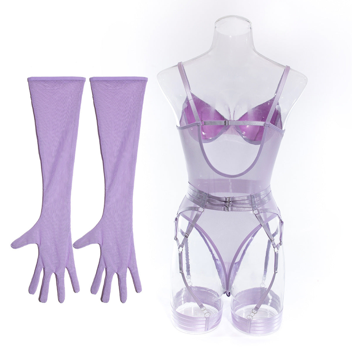 Lingerie Sexy Trois Pièces Dentelle avec Gants – Bralette, Culotte & Gants