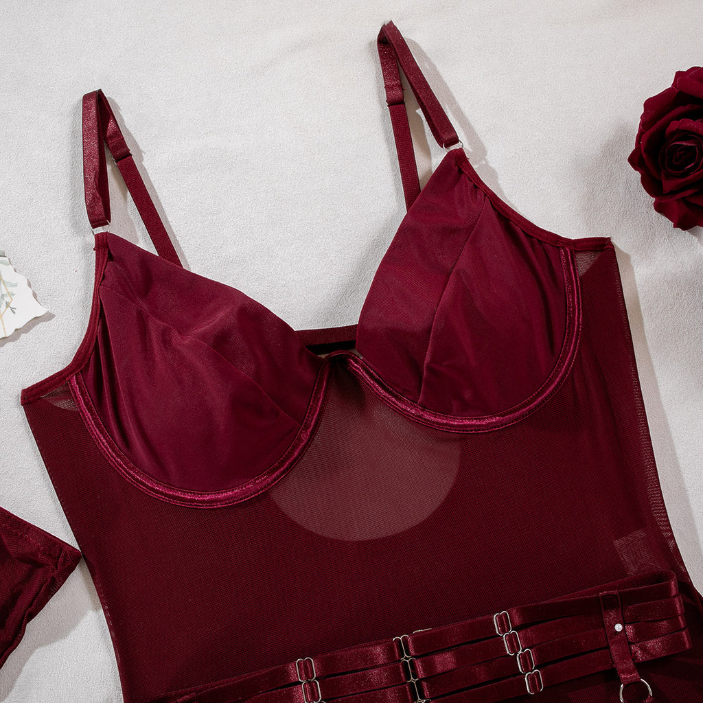 Lingerie Sexy Trois Pièces Dentelle avec Gants – Bralette, Culotte & Gants