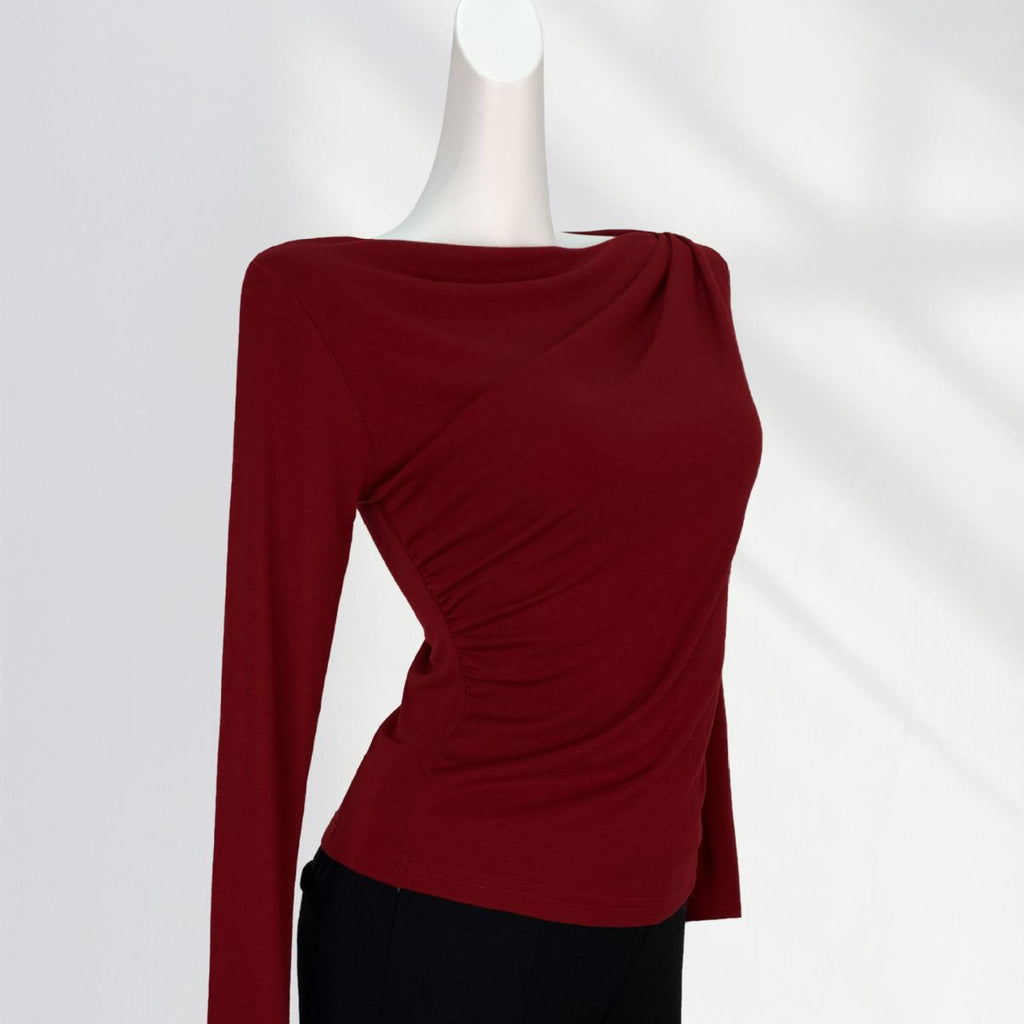 T-Shirt Femme Épaules Dénudées Manches Longues – Modal Doux, Coupe Ample