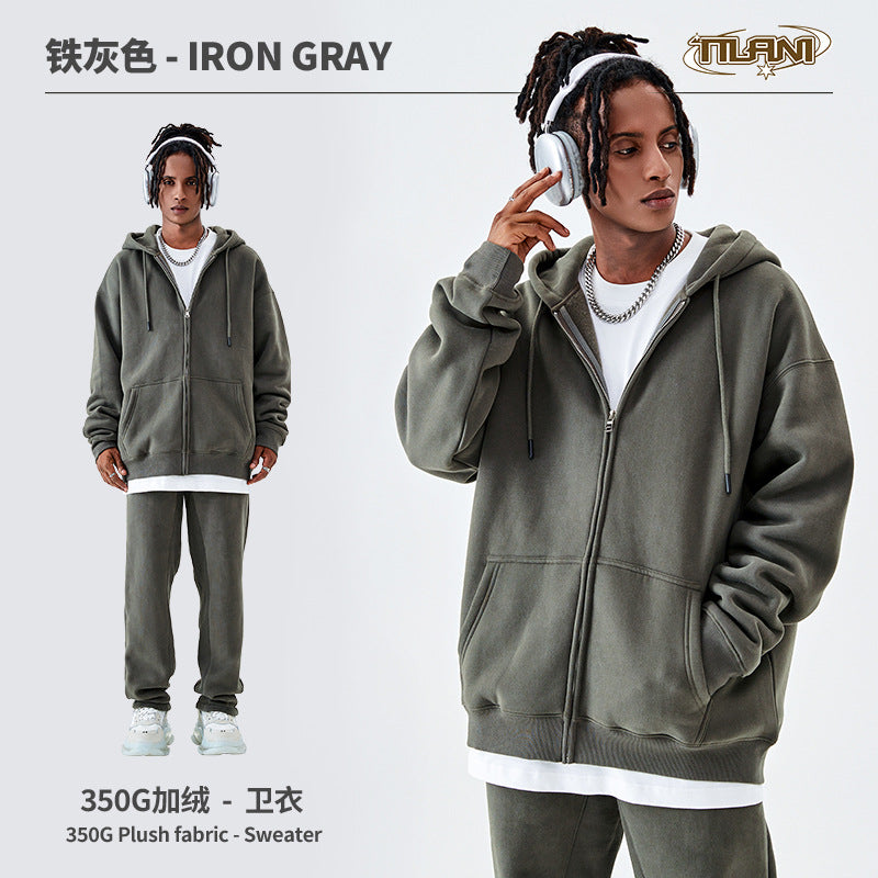 Tilani Men's Sweatshirt Cross-Border Casual Sports Suit Fashionable Pure Color Sweatshirt for Men and Women Simple Zipper Hoodie