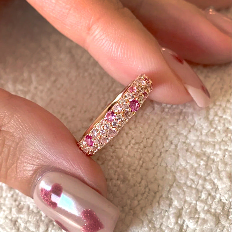 Bague Femme Diamant Rose Dégradé Anneau Ouvert – Style Français Luxe 2025