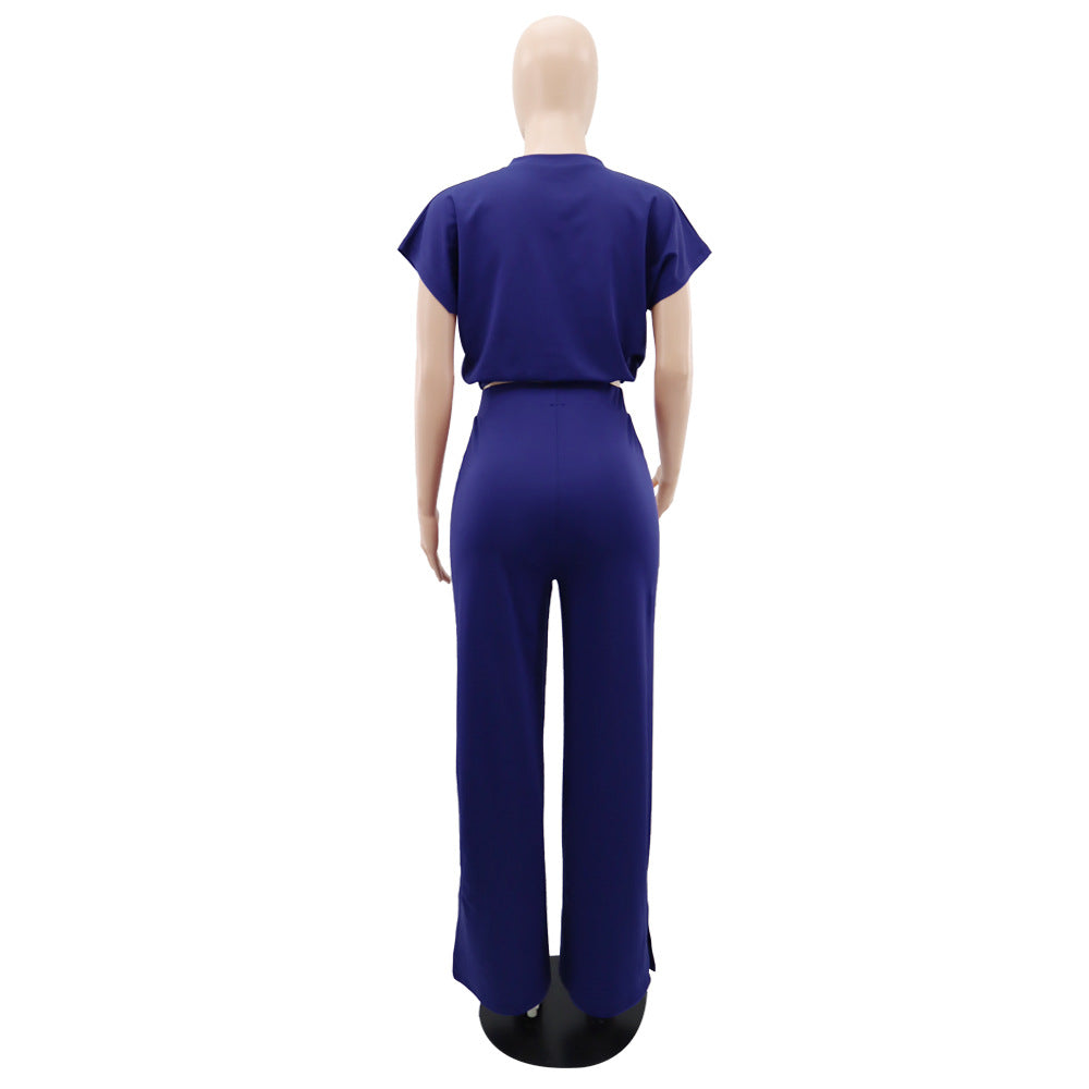 Ensemble Deux Pièces Femme – Top Cordon & Pantalon Taille Haute Fendu, Été