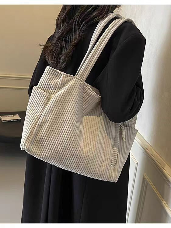 Sac Cabas Velours Côtelé Femme Grande Capacité – Tote Bag Casual Tendance
