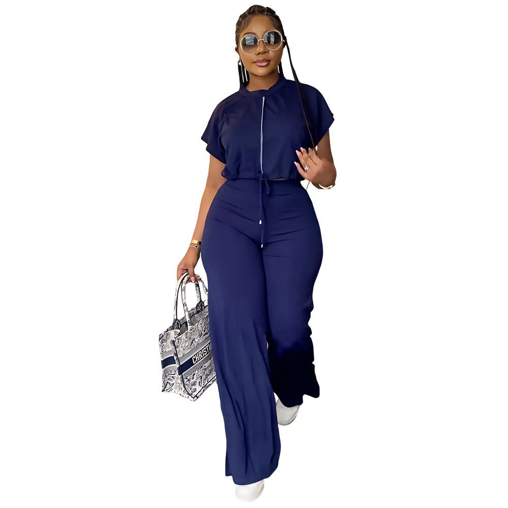 Ensemble Deux Pièces Femme – Top Cordon & Pantalon Taille Haute Fendu, Été