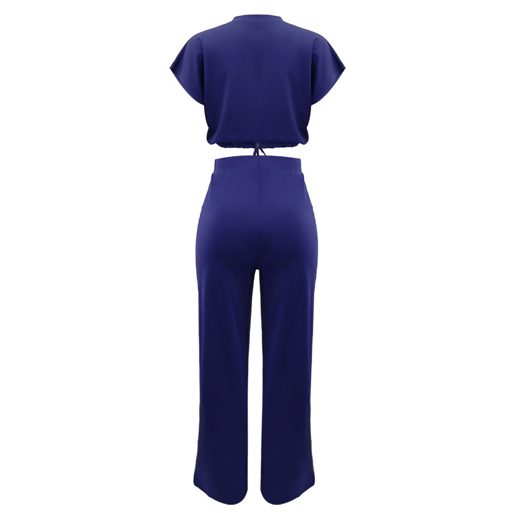 Ensemble Deux Pièces Femme – Top Cordon & Pantalon Taille Haute Fendu, Été