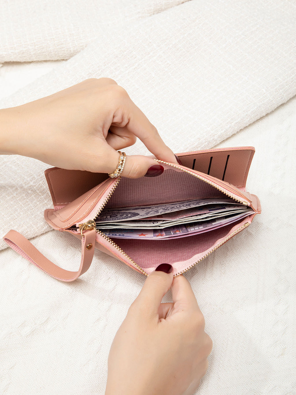 New Multifunctional Ultra-thin Women's Long Wallet Fashionable Folding Zipper Buckle Clutch Solid Color Portable Coin Purse