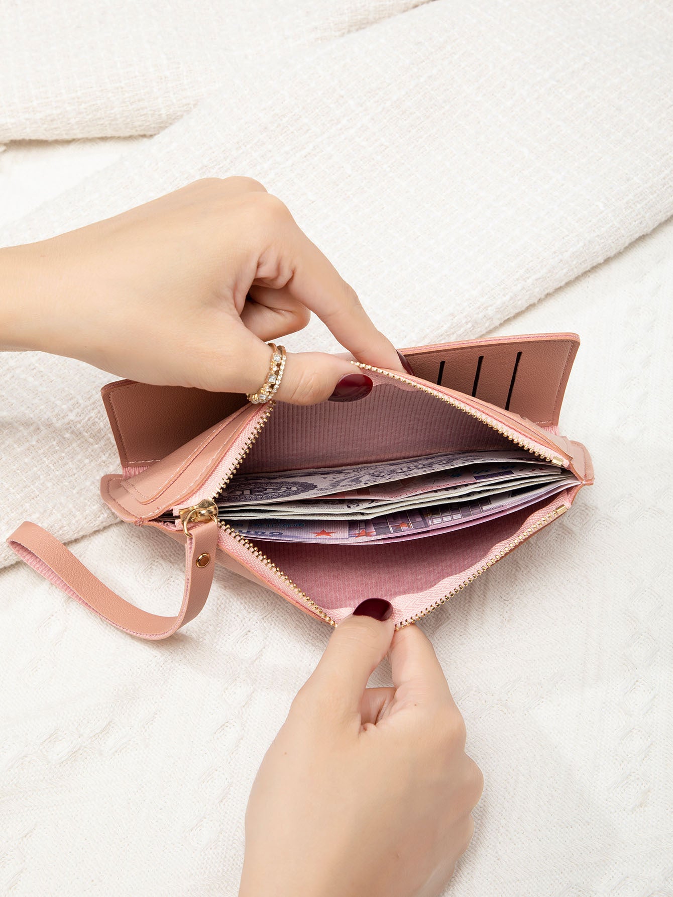 New Multifunctional Ultra-thin Women's Long Wallet Fashionable Folding Zipper Buckle Clutch Solid Color Portable Coin Purse