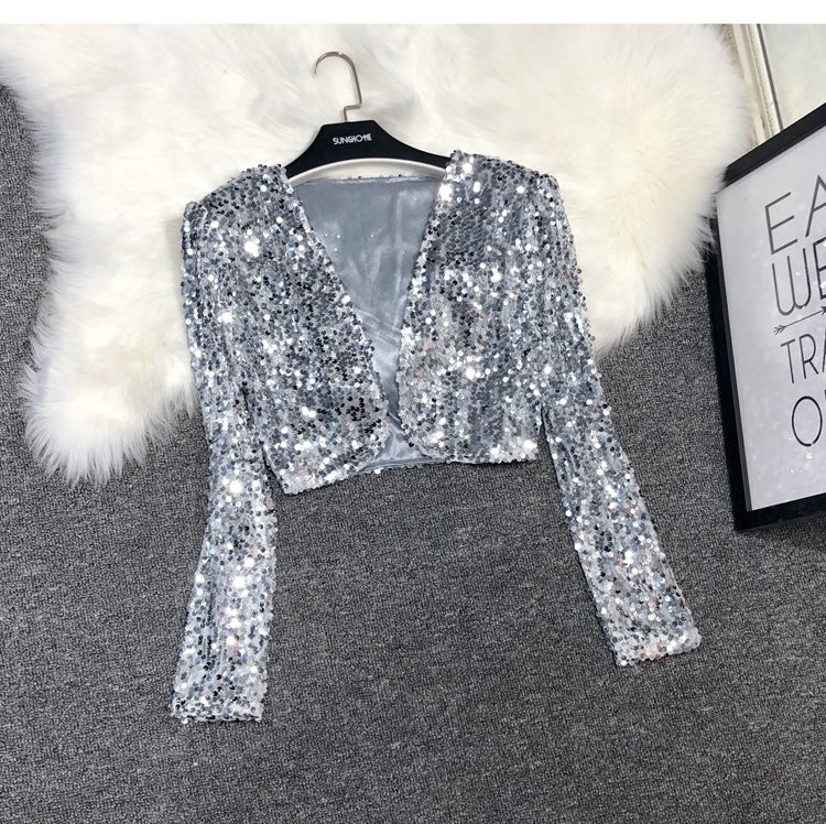 European Station All-match Short Edition Sequins Small Suit BINGBING Beaded Waistcoat Jazz Performance Suit