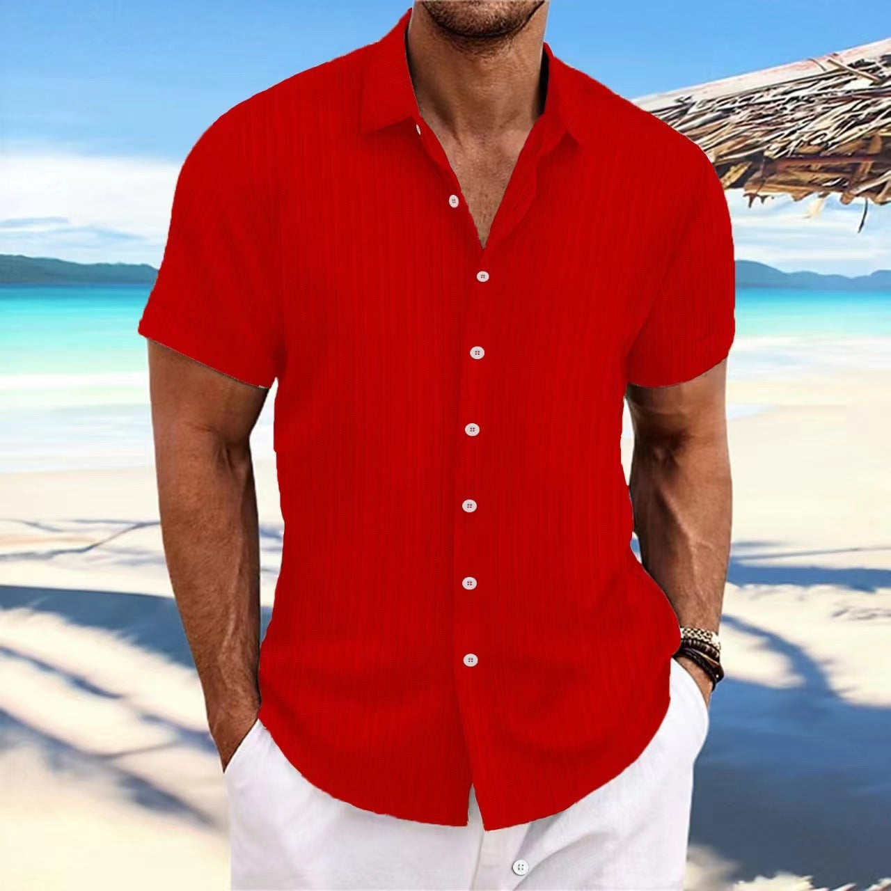 Chemise Homme Lin Rayée Manches Courtes – Casual, Respirante, Style Britannique