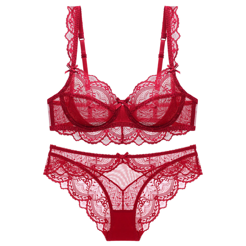 Ultra-Thin Sponge-Free Transparent Bra with Big Breasts and Small Lace Bra for Women Sexy Underwear Bra Set