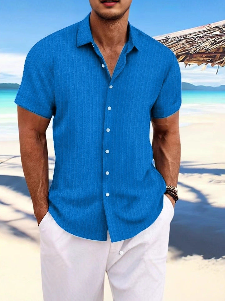 Chemise Homme Lin Rayée Manches Courtes – Casual, Respirante, Style Britannique