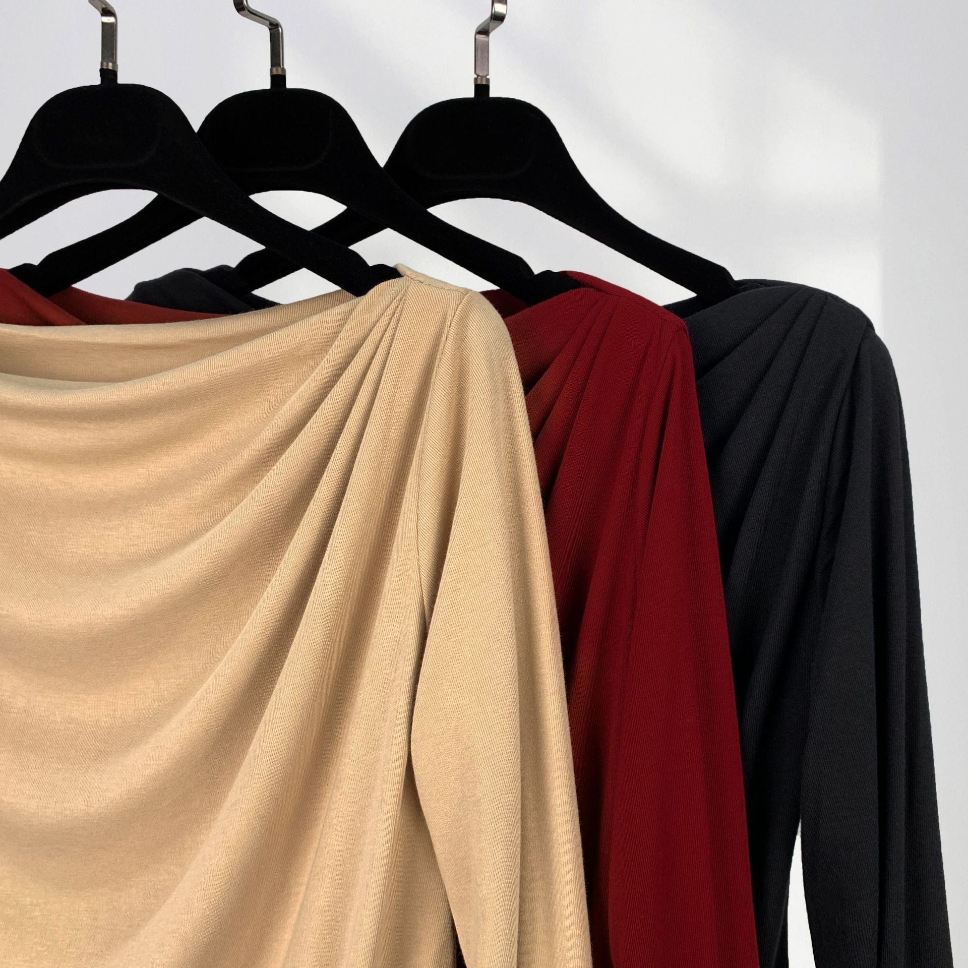 T-Shirt Femme Épaules Dénudées Manches Longues – Modal Doux, Coupe Ample