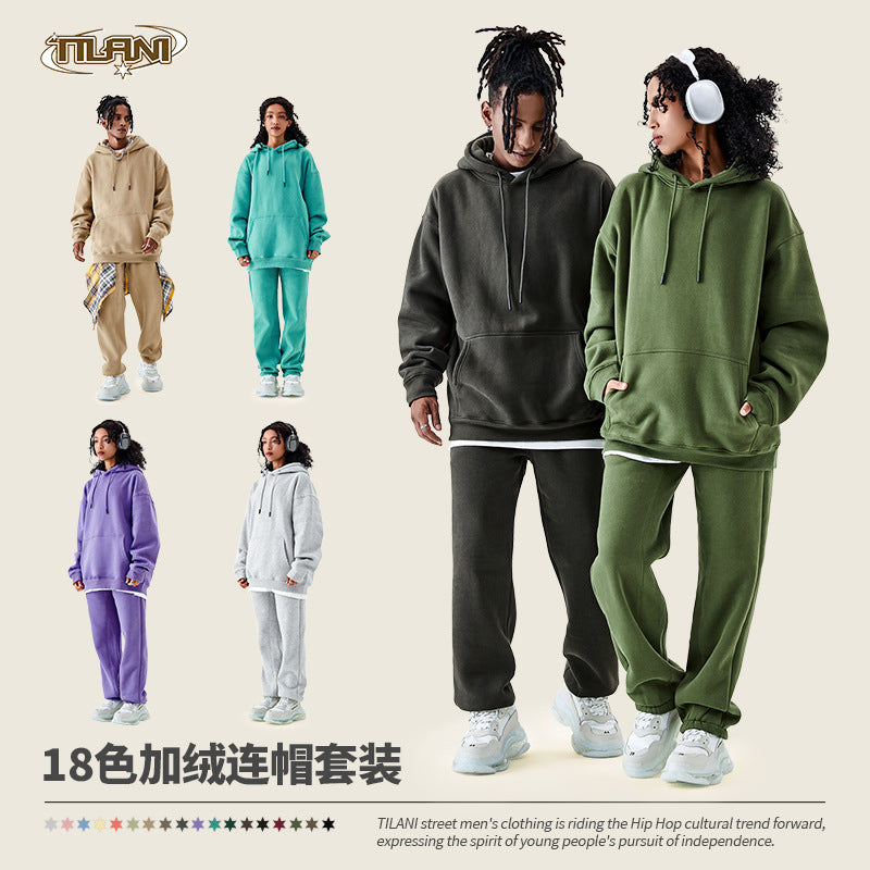 Ensemble Jogging Polaire Homme Femme – Sweat Capuche 350g, Couleur Unie, Chaud