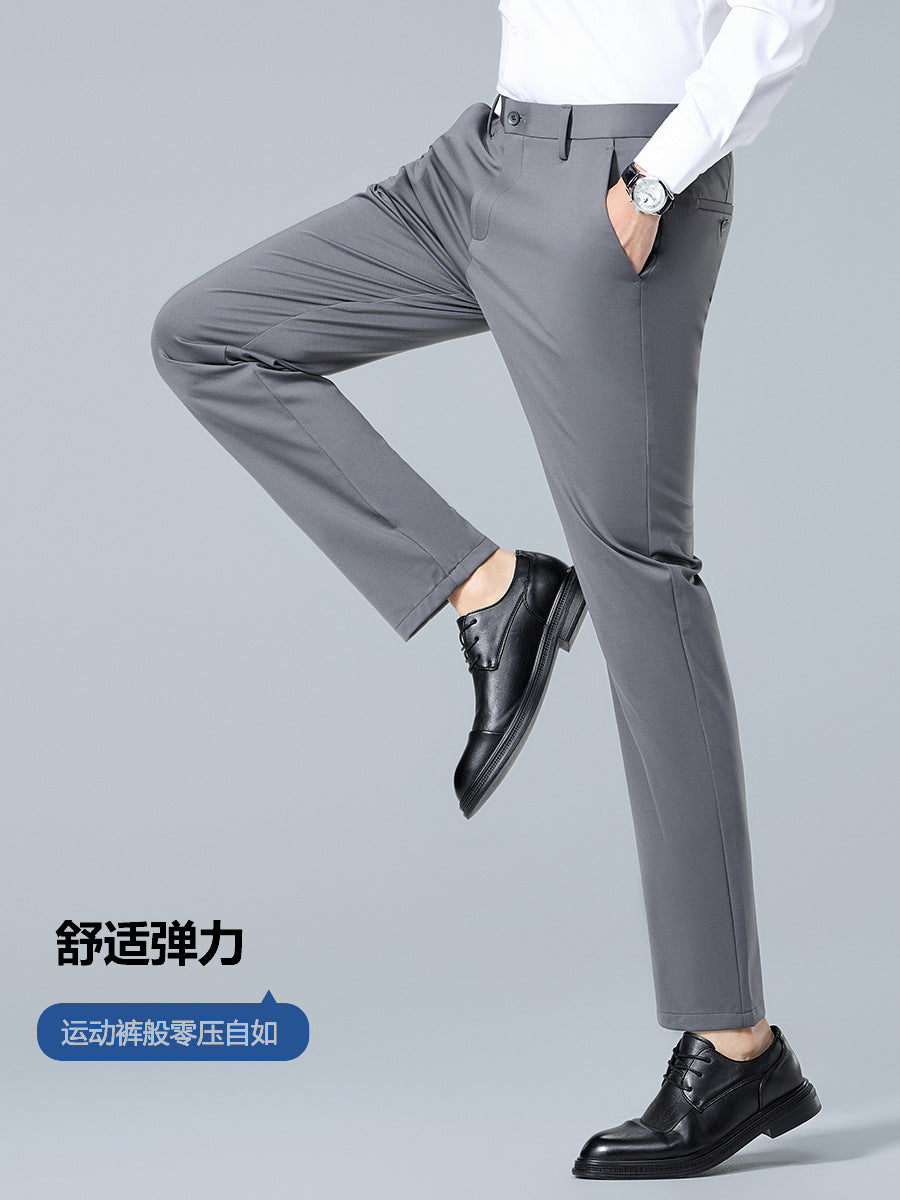 Men's Casual Pants with Mulberry Silk, Ice-Feel Business Commuter Trousers, Summer New High-End Wrinkle-Free Straight-Leg Pants