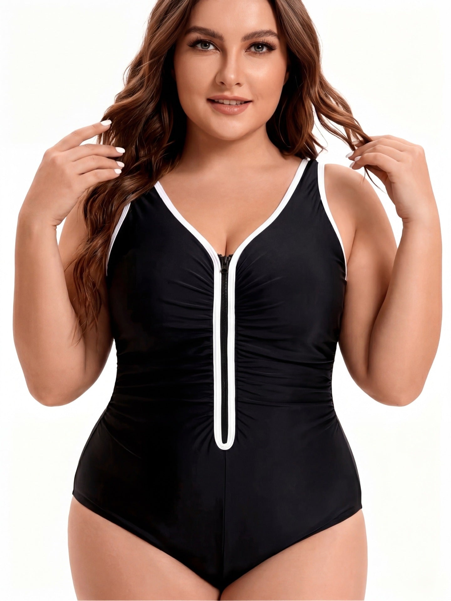 Maillot de Bain Une Pièce Grande Taille – Fermeture Éclair, Gainant, Ventre Plat