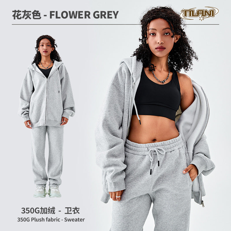 Ensemble Jogging Sweat Zippé Capuche Couleur Unie – Homme & Femme, Casual Sport