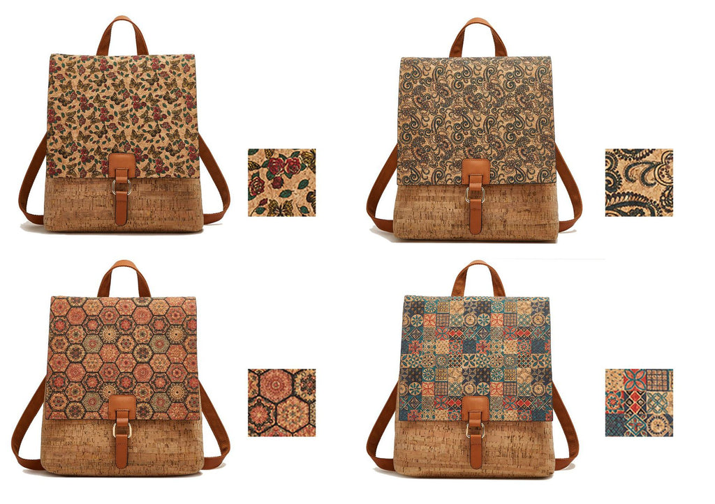 Cross-Border New Model 2026 Fashion Retro Printed Bark Cork Flip-Top Backpack Women's Large Capacity Backpack