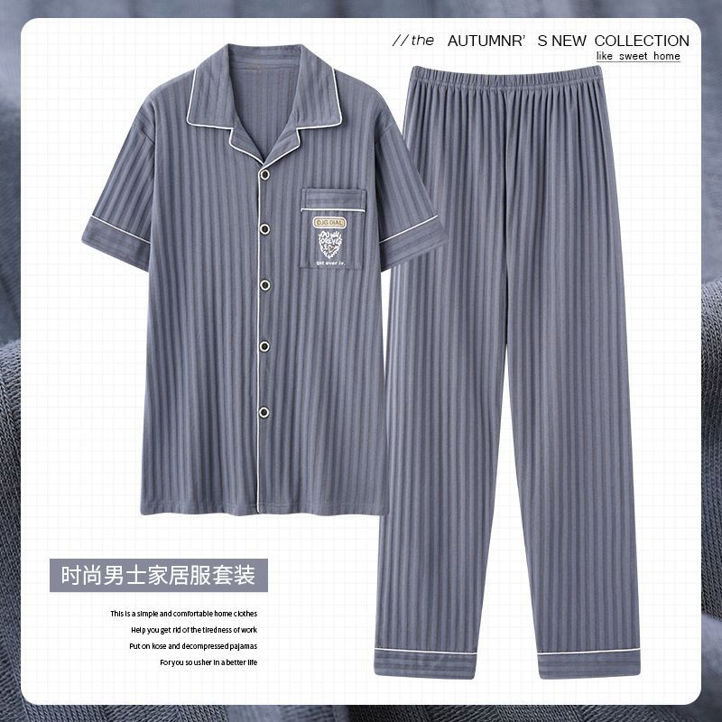 Zhuojia plus size Pajamas Men's Summer Plus Weight Increase Short-sleeved Pants Loose Cardigan Home Wear Men's 220kg