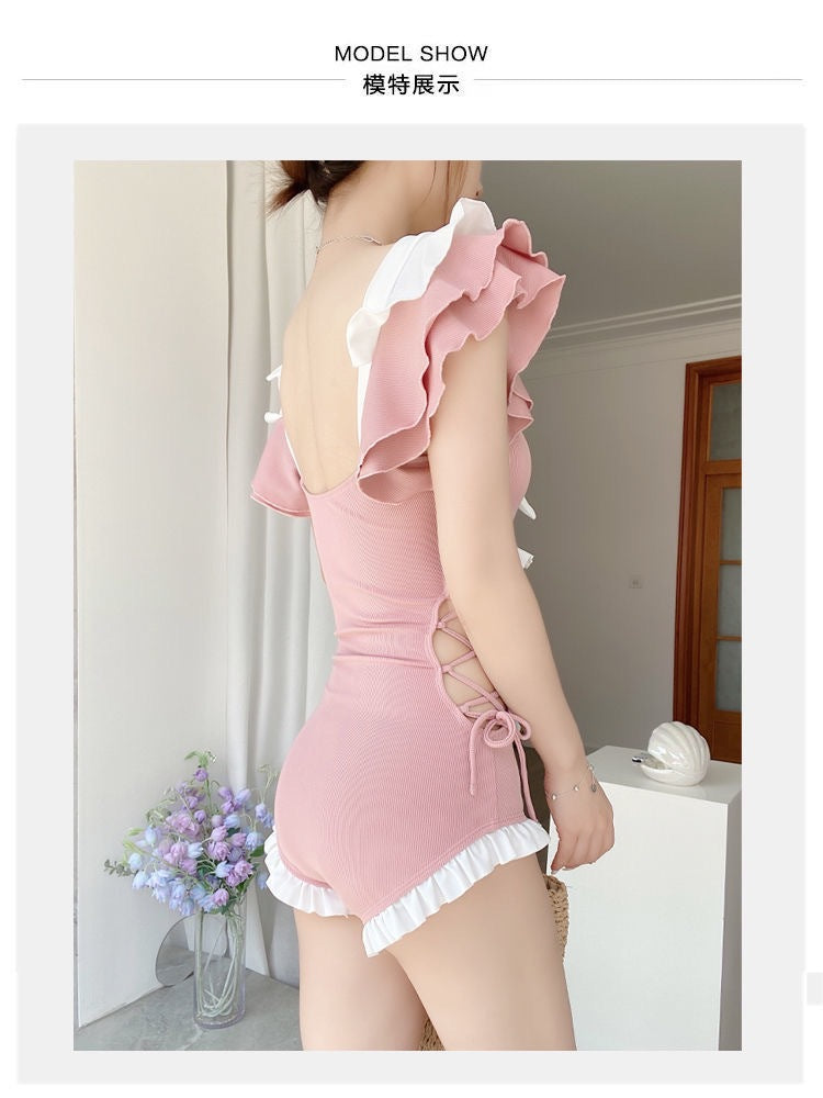 Korean Style Swimsuit Female One-Piece Cute Girl Conservative Belly-Covering Slimming Look Ins Style 2025 New Resort Hot Spring Swimsuit
