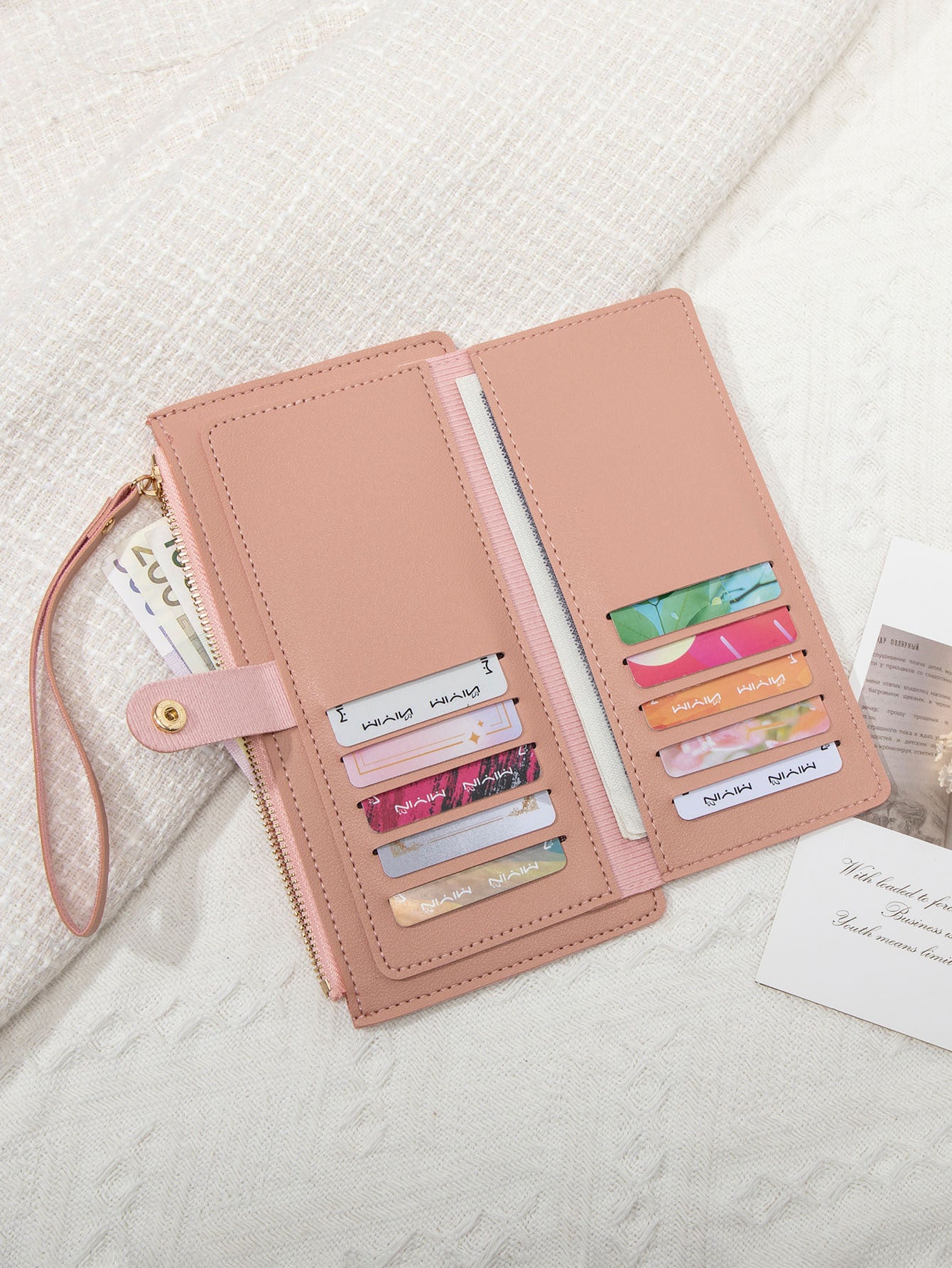 New Multifunctional Ultra-thin Women's Long Wallet Fashionable Folding Zipper Buckle Clutch Solid Color Portable Coin Purse