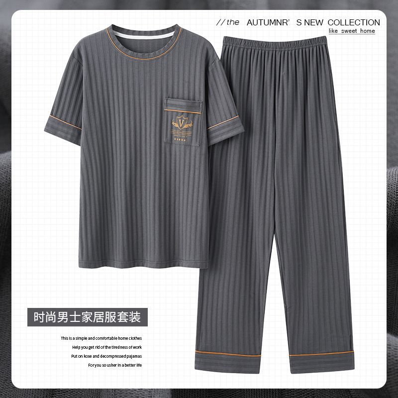Zhuojia plus size Pajamas Men's Summer Plus Weight Increase Short-sleeved Pants Loose Cardigan Home Wear Men's 220kg
