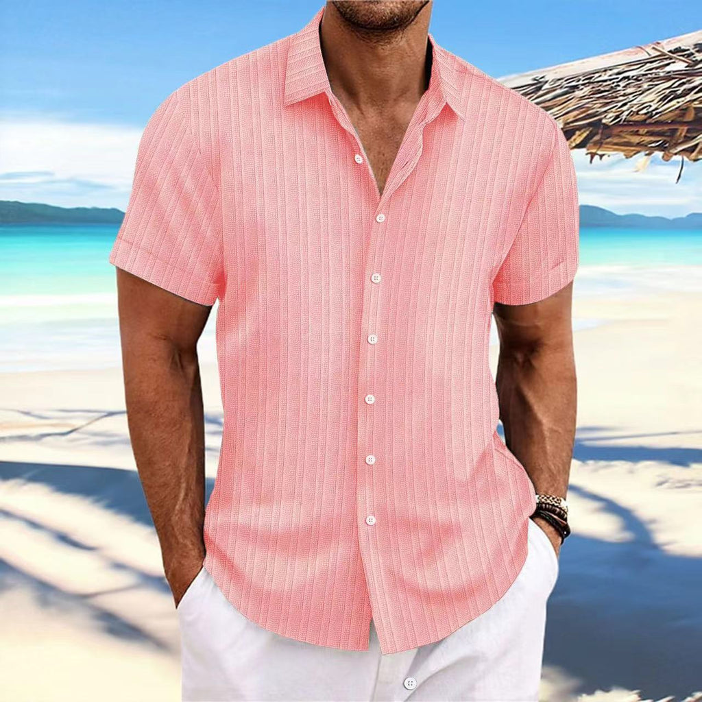 Chemise Homme Lin Rayée Manches Courtes – Style Britannique, Respirante, Été