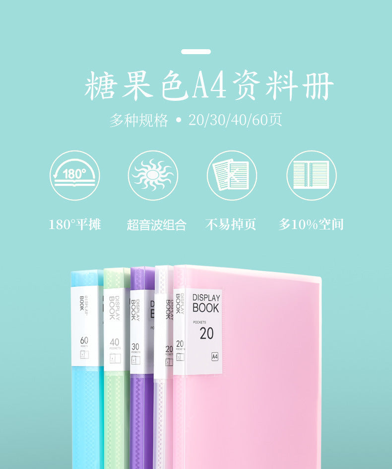 Chemise Porte-Documents A4 Transparente – Couleurs Bonbon, 20 à 100 Pages