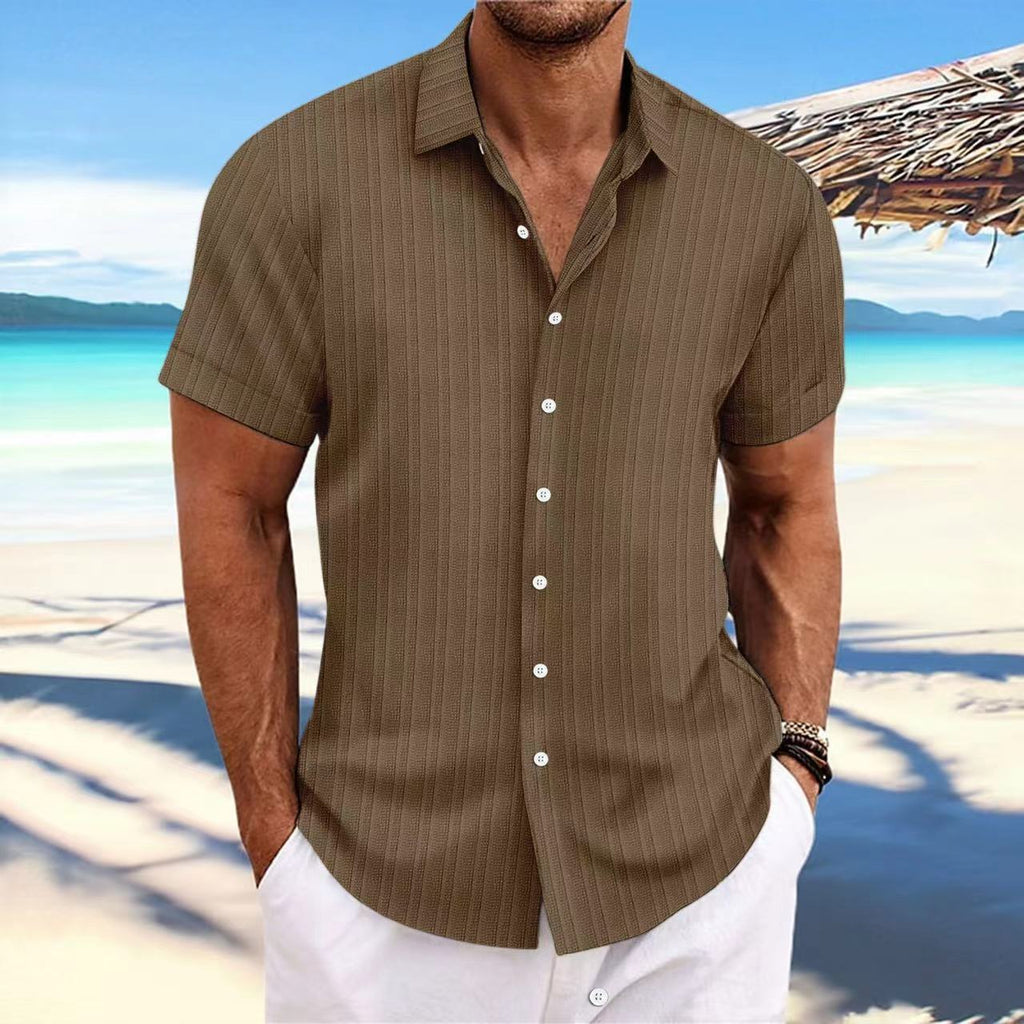 Chemise Homme Lin Rayée Manches Courtes – Casual, Respirante, Style Britannique