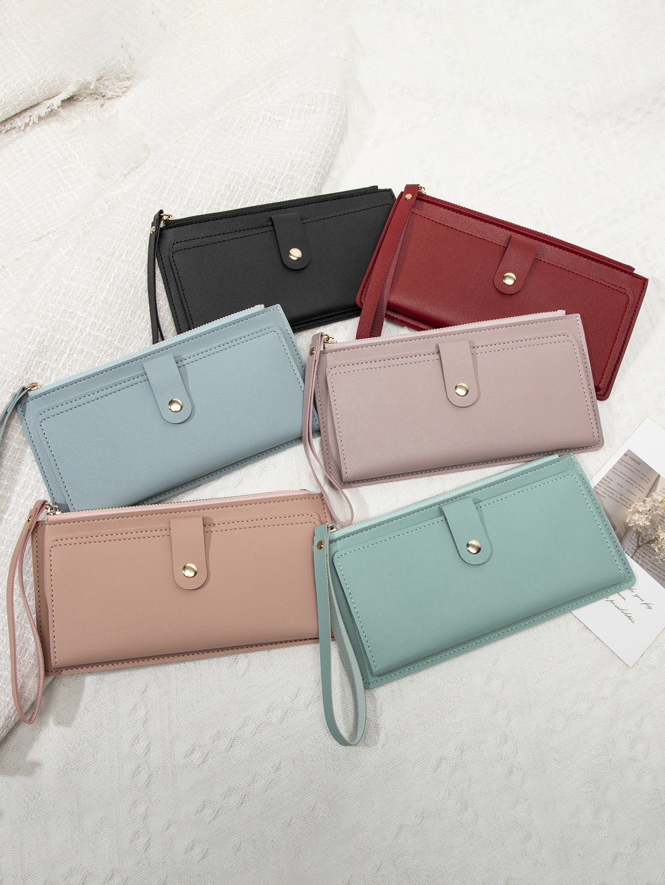 New Multifunctional Ultra-thin Women's Long Wallet Fashionable Folding Zipper Buckle Clutch Solid Color Portable Coin Purse