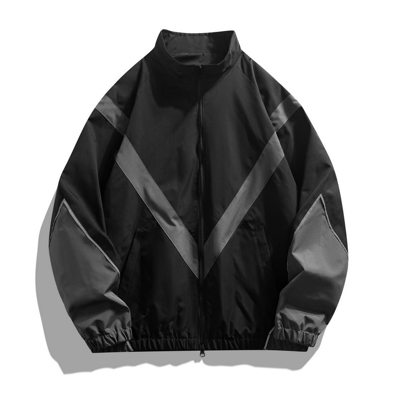Russian Foreign Trade Trendy Brand Reflective Patchwork Stand-Up Collar Jacket Spring and Autumn Loose Sports Casual Jacket for Men