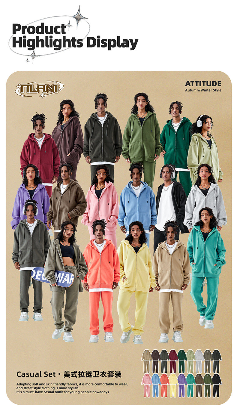 Tilani Men's Sweatshirt Cross-Border Casual Sports Suit Fashionable Pure Color Sweatshirt for Men and Women Simple Zipper Hoodie