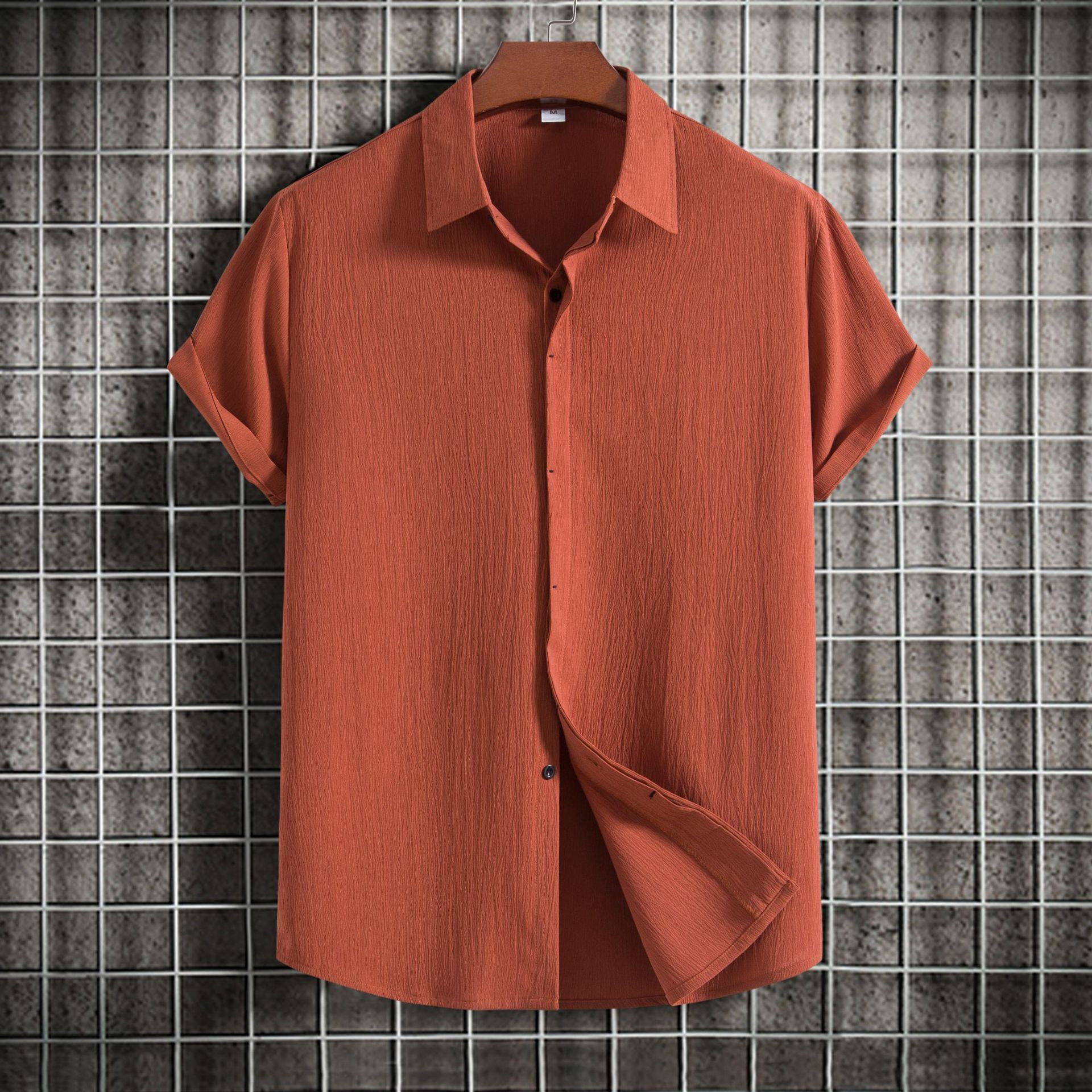 Chemise Homme Manches Courtes Couleur Unie – Casual, Respirante, Été 2025