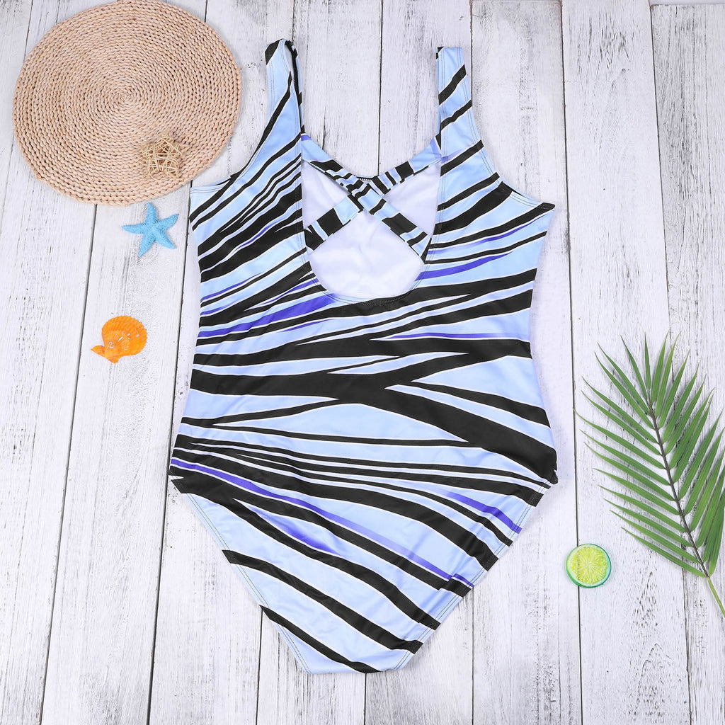 Cross-border new European and American women's one-piece swimsuit plus size plus fat gradient rainbow strip AliExpress bikini swimsuit