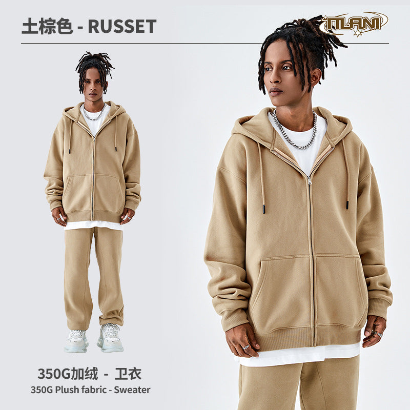 Ensemble Jogging Sweat Zippé Capuche Couleur Unie – Homme & Femme, Casual Sport
