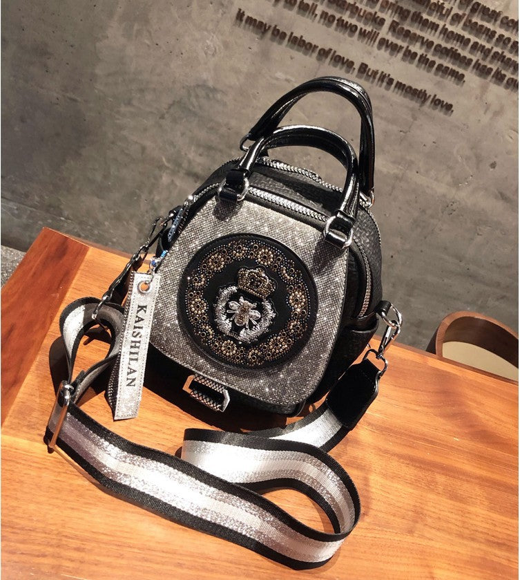 Super Hot Hot Rhinestone Backpack Women's 2025 New Fashion Women's Backpack High-end Genuine Leather Crossbody Bag Light Luxury