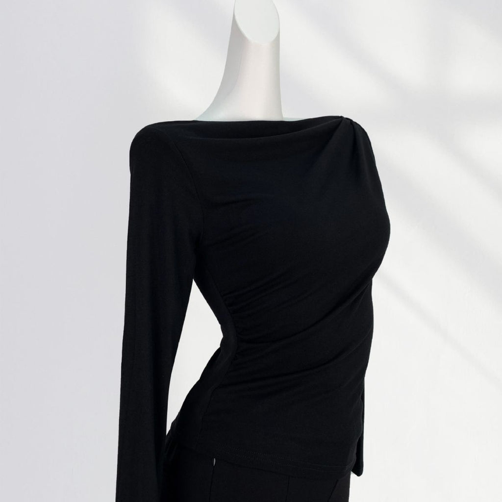 Elegant off-shoulder T-shirt women's early spring new women's clothing pure off-shoulder inner wear long sleeve bottoming shirt exquisite top