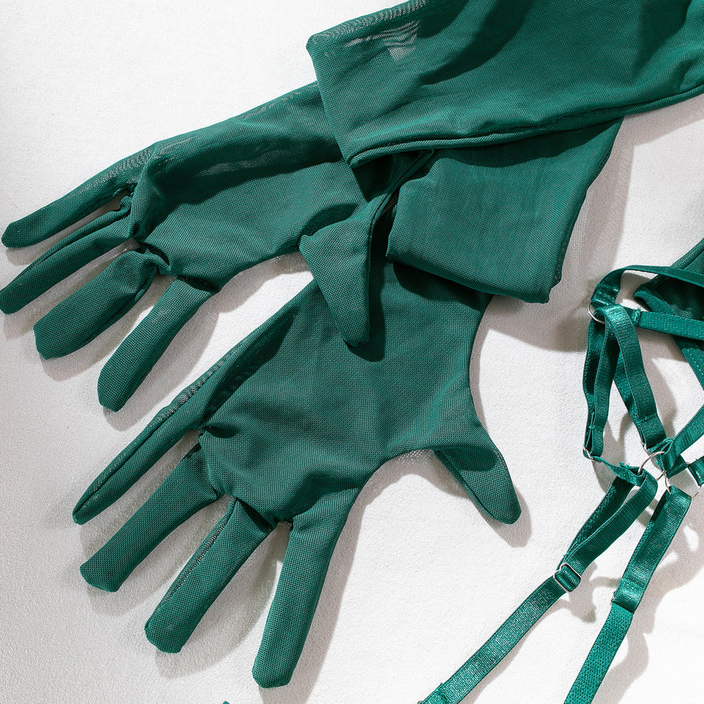 Lingerie Sexy Trois Pièces Dentelle avec Gants – Bralette, Culotte & Gants