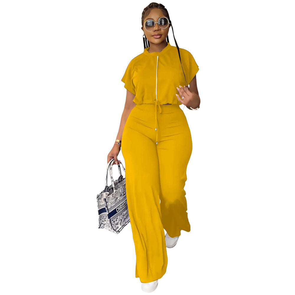 Ensemble Deux Pièces Femme – Top Cordon & Pantalon Taille Haute Fendu, Été