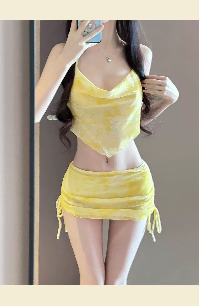 Swimsuit 2025 New Sexy Skirt Bikini Split Three-piece Blouse Slimming Holiday Beach Spa