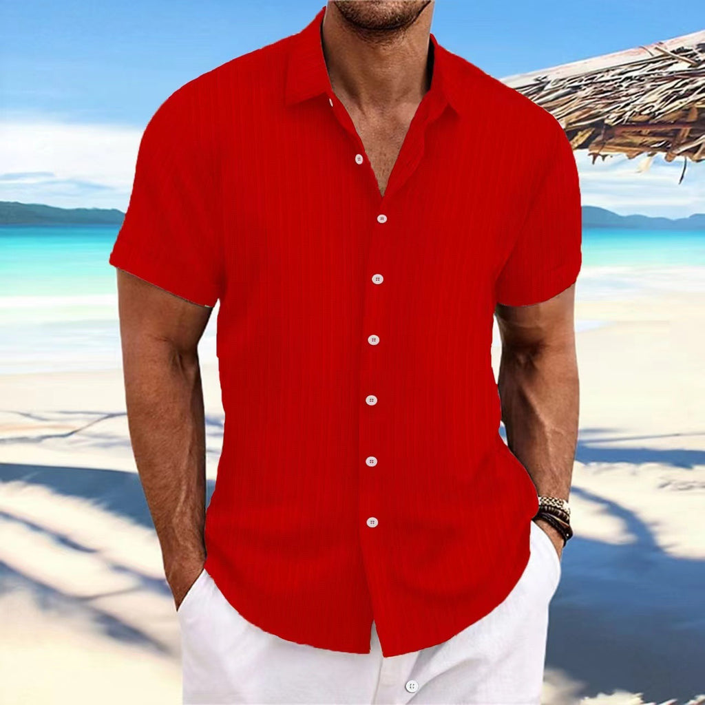 Chemise Homme Lin Rayée Manches Courtes – Style Britannique, Respirante, Été