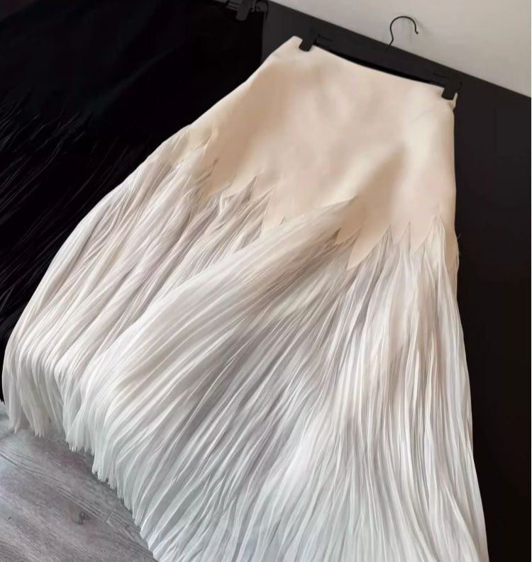 Petal Pleated High Waist Skirt Summer Elegant Lace Heavy Industry Pleated Draped Sense Large Skirt Gentle Long Skirt for Women